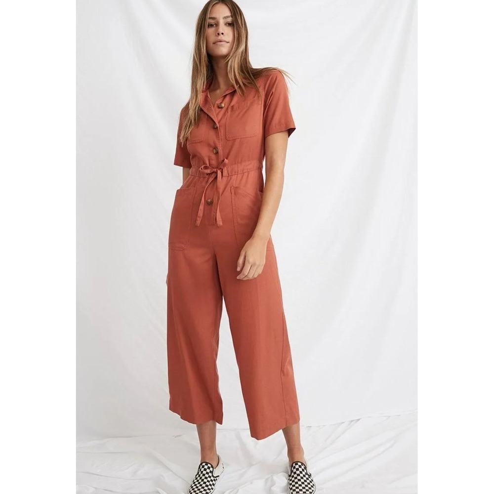 Marine Layer Joni Jumpsuit Small Rust Orange Utility Crop